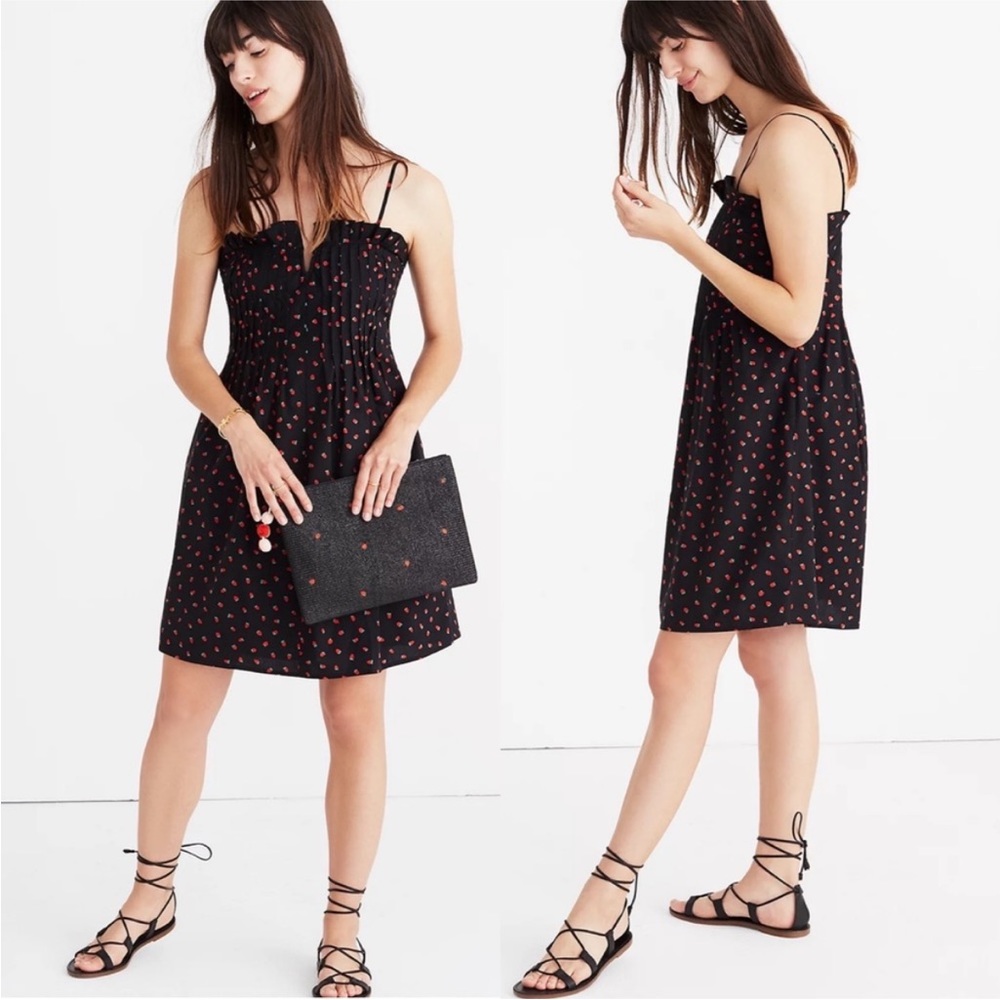 Madewell Black Sundress with Red Micro-Print